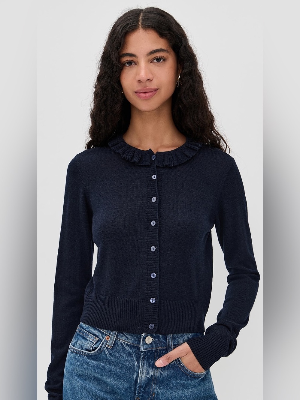 Favorite Daughter The Meet The Parents Cardigan Navy Ruffle Collar Size Large